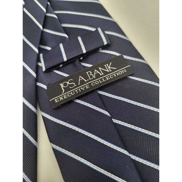 JOS A BANK Executive Collection Men's Silk Navy Blue Striped Neck Tie - Picture 6 of 7